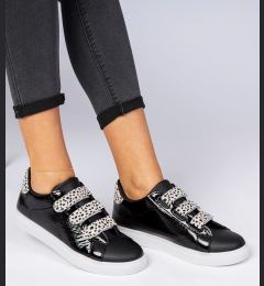 Снимка на marka niezdefiniowana Black sneakers with animal print finish, Velcro Astrala
