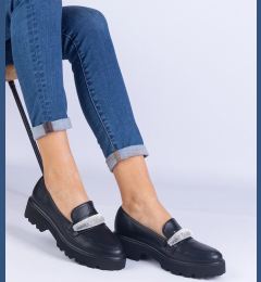 Снимка на marka niezdefiniowana Black women's loafers decorated with rhinestones Talentino