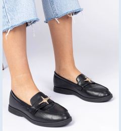 Снимка на marka niezdefiniowana Black women's moccasins with gold decoration Senna