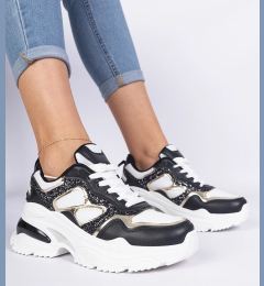 Снимка на marka niezdefiniowana Black women's sneakers decorated with glitter Sandoria