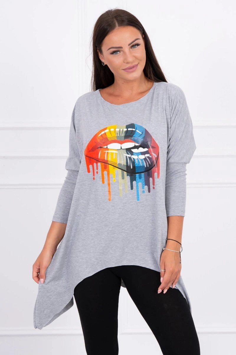 Снимка на marka niezdefiniowana Blouse oversize with rainbow lips print gray