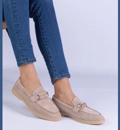 Снимка на marka niezdefiniowana Brown eco-suede loafers with decorative perforation and gold embellishment Versatto