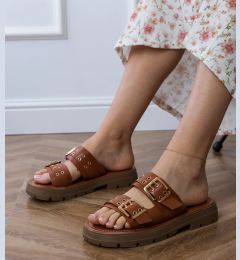 Снимка на marka niezdefiniowana Brown flat sandals with buckles on straps Liluna