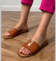 Снимка на marka niezdefiniowana Brown flip-flops with a gold ornament Flavis