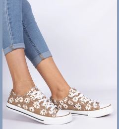 Снимка на marka niezdefiniowana Brown women's canvas sneakers with flowers Lazates