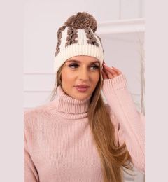 Снимка на marka niezdefiniowana Cap with a pompom Rozalia K323 mocca+ecru