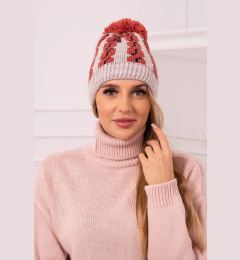 Снимка на marka niezdefiniowana Cap with a pompom Rozalia K323 red+beige