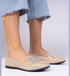 Снимка на marka niezdefiniowana Champagne glitter moccasins with rhinestones Sawelia