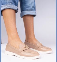 Снимка на marka niezdefiniowana Dark beige women's moccasins with gold decoration Senna
