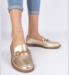 Снимка на marka niezdefiniowana Gold women's loafers with a golden decoration Selanos
