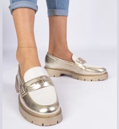 Снимка на marka niezdefiniowana Gold women's loafers with a white insert Sugetti