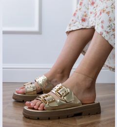 Снимка на marka niezdefiniowana Golden flat sandals with buckles on straps Liluna