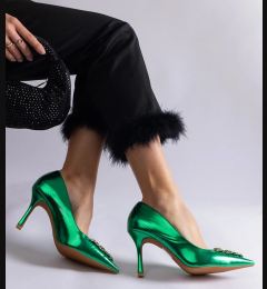 Снимка на marka niezdefiniowana Green patent stilettos adorned with rhinestones Almana