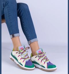 Снимка на marka niezdefiniowana Green women's sneakers with decorative laces Grejs