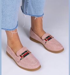 Снимка на marka niezdefiniowana Pink suede loafers with gold decoration Daliana