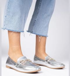 Снимка на marka niezdefiniowana Silver elegant moccasins with rhinestones Banzao