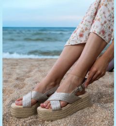 Снимка на marka niezdefiniowana Silver platform espadrille sandals with straps Olisa