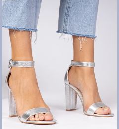 Снимка на marka niezdefiniowana Silver sandals with an ankle strap on a block heel Miledia