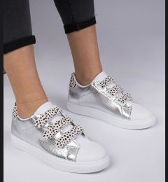 Снимка на marka niezdefiniowana Silver sneakers with animal print finish, Velcro Astrala