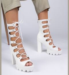 Снимка на marka niezdefiniowana White high-heeled boots with cut-outs Marsala
