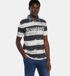 Снимка на Men's Black and White Striped Polo Shirt Desigual TS Julien - Men