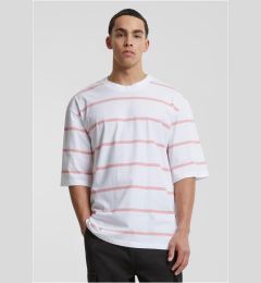 Снимка на Men's striped T-shirt with oversized sleeves white/pink
