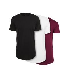 Снимка на Men's T-shirts Shaped Long Tee 3-Pack black+white+burgundy