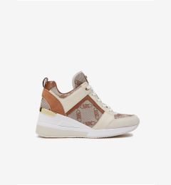 Снимка на Michael Kors Brown-cream Women's Patterned Sneakers with Leather Wedge Details - Women