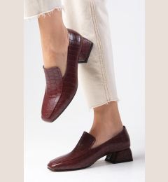 Снимка на Mio Gusto Gaia Claret Red Color Animal Patterned Flat Toe Women's Short Heeled Shoes