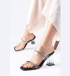 Снимка на Mio Gusto Latoya Black Color Stone Transparent Women's Heeled Slippers