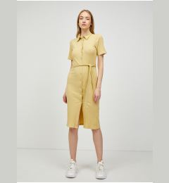 Снимка на Mustard shirt midi dress with tie Pieces Tiana - Women's