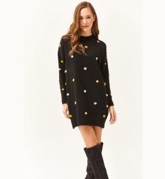Снимка на Olalook Women's Black Color Pompom Soft Textured Tunic Dress