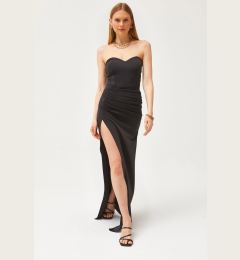 Снимка на Olalook Women's Black Deep Slit Strapless Long Dress