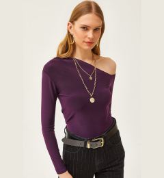Снимка на Olalook Women's Damson Asymmetric Collar Lycra Sandy Blouse