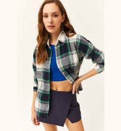 Снимка на Olalook Women's Ecru Green Plaid Lumberjack Shirt