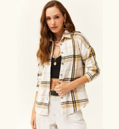 Снимка на Olalook Women's Ecru Yellow Plaid Lumberjack Shirt