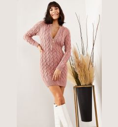 Снимка на Olalook Women's Pale Pink Zippered Hair Braided Knitwear Dress