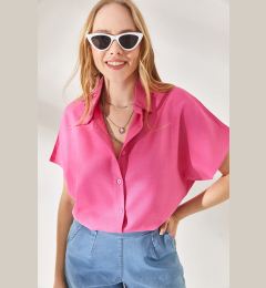 Снимка на Olalook Women's Pink Bat Oversize Linen Shirt