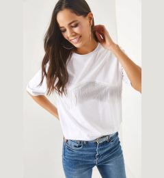 Снимка на Olalook Women's White Chain Garnish Oversize T-Shirt