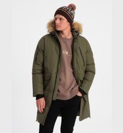Снимка на Ombre Alaskan men's winter jacket with detachable fur from the hood - dark olive green