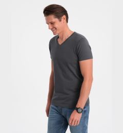 Снимка на Ombre BASIC men's classic cotton T-shirt with a crew neckline - graphite