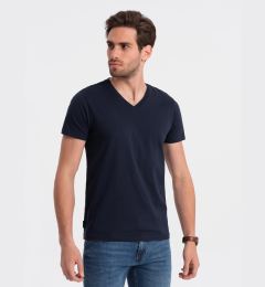 Снимка на Ombre BASIC men's classic cotton T-shirt with a crew neckline - navy blue