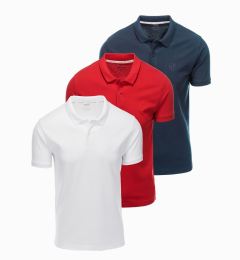 Снимка на Ombre BASIC men's cotton polo t-shirt set - navy blue/white/red