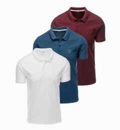 Снимка на Ombre BASIC men's cotton polo t-shirt set - white/maroon/dark blue