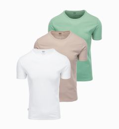 Снимка на Ombre BASIC men's cotton shirt set with round neckline - gray-green/white/beige