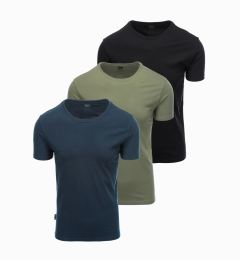 Снимка на Ombre BASIC men's cotton t-shirt set with round neckline - black/green/khaki