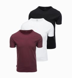 Снимка на Ombre BASIC men's cotton t-shirt set with round neckline - black/white/maroon