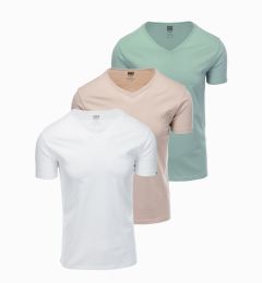 Снимка на Ombre BASIC men's V-neck cotton shirt set - gray-green/white/beige
