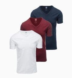 Снимка на Ombre BASIC men's V-neck cotton T-shirt set - white/green/maroon