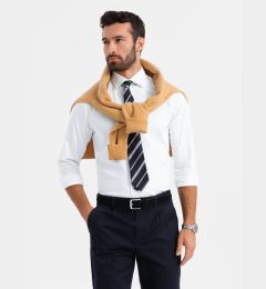 Снимка на Ombre Classic men's SLIM FIT shirt in satin fabric - white